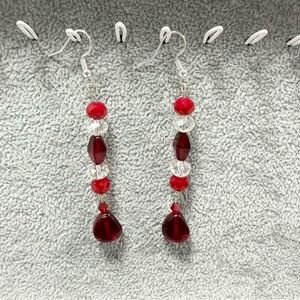 Red and Clear Beaded Dangle Earrings